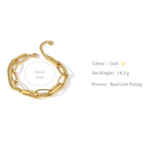 #34B NEW 18K Gold Plated Chunky Double Chain Bracelet - Picture 4 of 7